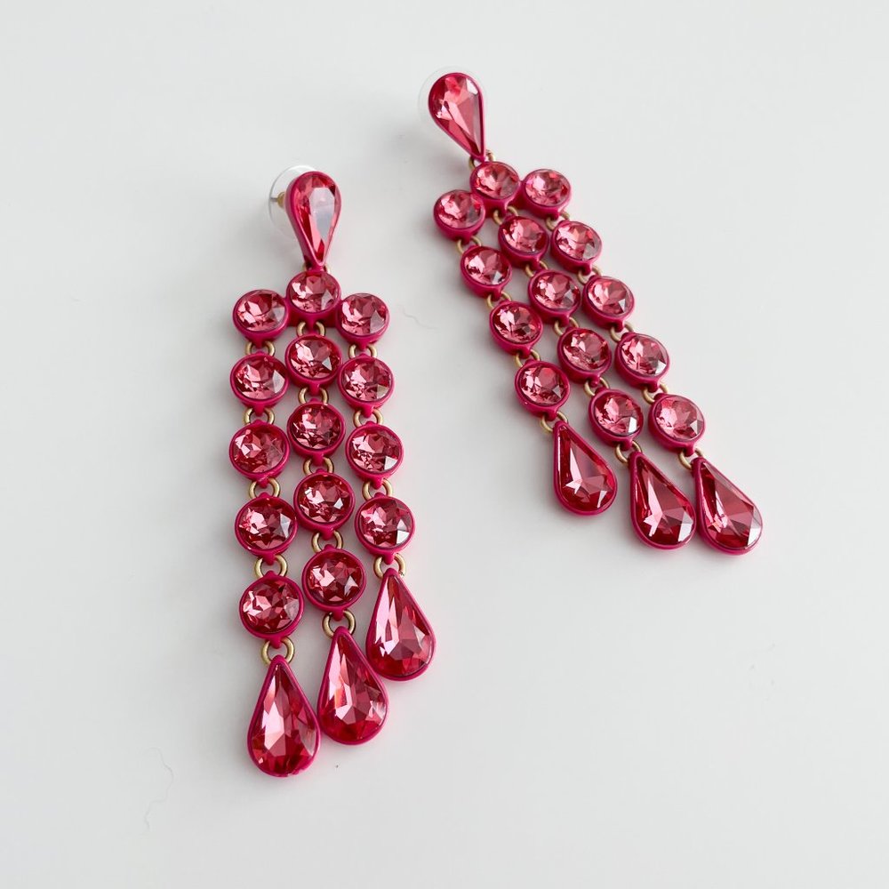 J. Crew Sparkly Waterfall Earrings (Fuchsia) - Picture 2 of 3